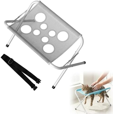 Foldable Pet Bathing Stand, Portable Grooming Rack 10kg | Triangular Steel Frame, Breathable Mesh Net, 8 Hole Restraint, Space Saving Folding Design