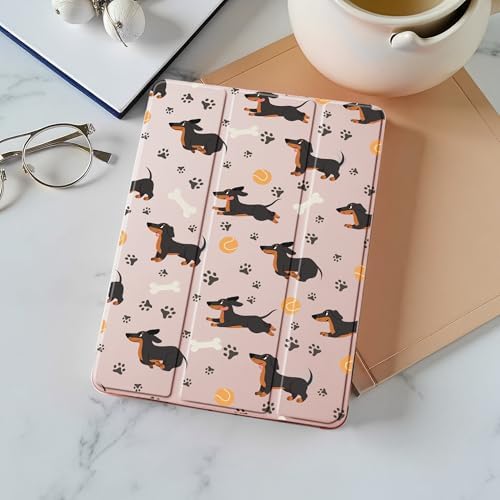 Cute Dachshund Dog Case for 8.3" iPad mini 6, Clear TPU Smart Stand Back Cover with Pencil Holder, Auto Wake/Sleep Foldable Four-Corner Shockproof Protective Case