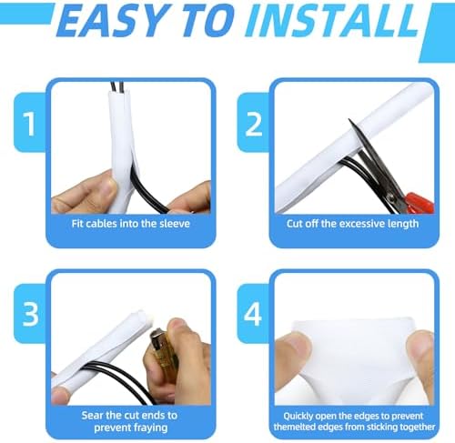 Automotive Wire Loom Tubing, Split Braided Cord Protectors from Pets No Chew, Flexible Cable Sleeve Cable Management for TV/Computer/Electric Wires (White, 5/16"-10ft)