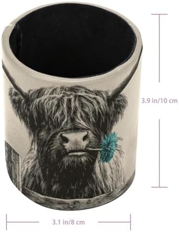 Faux Leather Pen Holder for Desk, Pencil Organizer Highland Cow Pen Cup Desk Decor Makeup Brush Holder Storage for Office Home