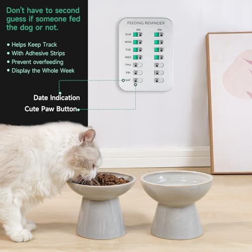 YAUYIK Dog Feeding Reminder, Magnetic OR Double Sided Adhesive Application, AM/PM Daily Chart Signs, Helps You Track Pets Feeding & Medication, Easy to Use on Fridge, Wall, Food Storage Bin (Silver)