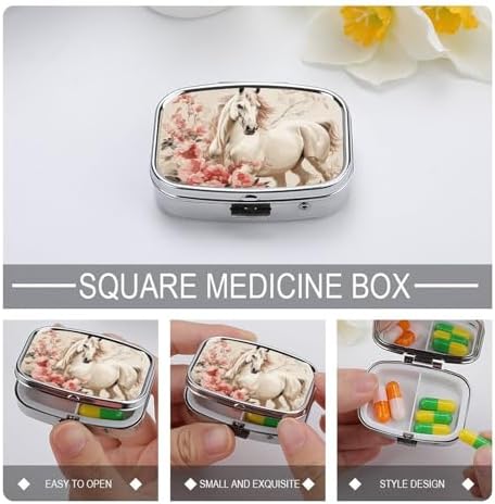 Pill Organizer, Portable Pill Box, Travel 7 Day Pillcase Horse Image Medicine Organizer 2 Compartments Medicine Container for Vitamins, Medications, Fish Oil and Supplements