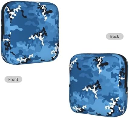 Women Period Bag with Zipper, Compact Polyester Sanitary Napkin Storage Pouch Army Camouflage Blue, Feminine Care Organizer for Purse Travel