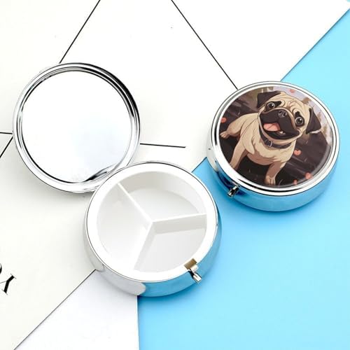 Cute Pet Pill Box for Purse Pocket Small Round Pill Case Decorative Medicine Box Travel Medicine Tablet Case Vitamin Organizer Pill Container Holder Unique Gift