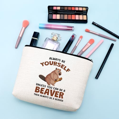 Gifts for Beaver Lovers Makeup Bag Beavers Theme Gift for Animal Lovers Holiday Appreciation Gifts for Women Travel Pouch Christmas Birthday Gift for Beaver Fans Women Friends Cosmetic Bag with Zipper