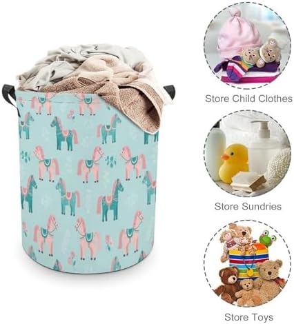 Foldable Laundry Storage with Handles Flowers Floral Horse Couple Art, Waterproof Hamper Basket for Clothing, Toys, and Home Organization