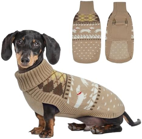 Lelepet Dachshund Sweater Turtleneck Dog Sweaters for Small Dogs (XS-XL) | Pullover Knitted Dog Coat,Cold Weather Dachshund Clothes,Fall/Winter Cozy Outfit for Wiener Dogs,Stretchy Knitwear,XL,Khaki