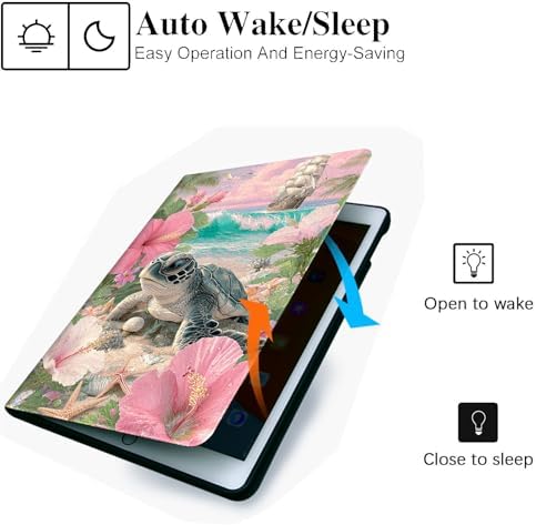 for Microsoft Surface Pro X/Pro X Plus-13 2019/2020/2021/2024 Tablet Case,Auto Wake/Sleep,Adjustable Stand Protective Cover - Sea Turtle Flower