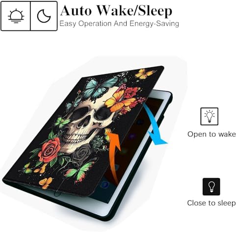 for Microsoft Surface Pro X/Pro X Plus-13 2019/2020/2021/2024 Tablet Case,Auto Wake/Sleep,Adjustable Stand Protective Cover - Skull Butterfly