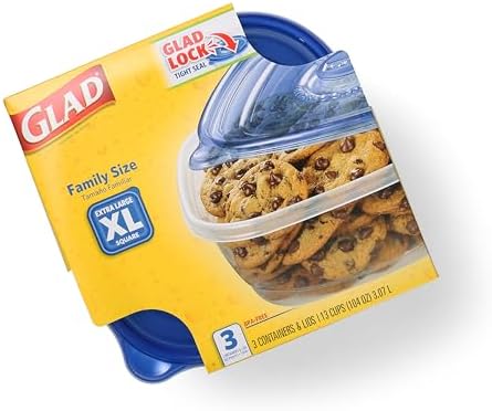 Glad GladWare XL Square Food Storage Containers, 104 Oz, 3 Count, 3-Pack | BPA-free, dishwasher-safe containers for leftovers, meal prep, and freezer storage; family-size capacity