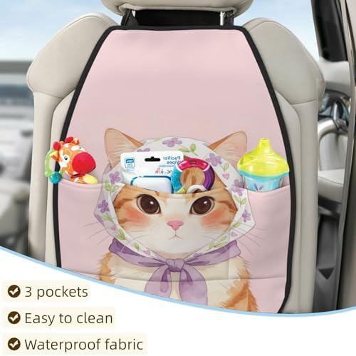 Car Seats Back Protector 2 PCS - Country Cat | with 3 Storage Pockets, Shield Seats From Dirt, Mud Scratches, Fits Cars SUVs Trucks and Jeeps