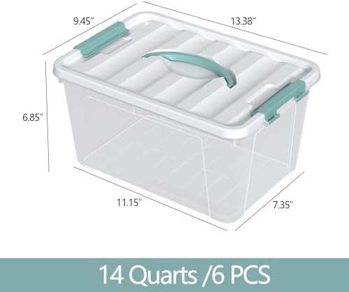 Zopnny 14-Qt Storage Bin with Lid, Stackable Latch Box with Handle, 6-Pack