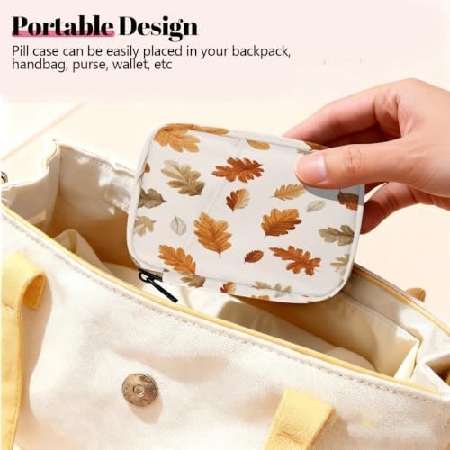 Travel Pill Organizer Autumn Leaf Pattern Small Pill Case