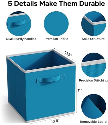 MAX Houser 6 Pack Foldable Fabric Storage Bins with Dual Handles, Blue | 6 pack cloth storage bins with dual carry handles, Foldable Storage Cubes Organizer Baskets, ideal for home bedroom closet