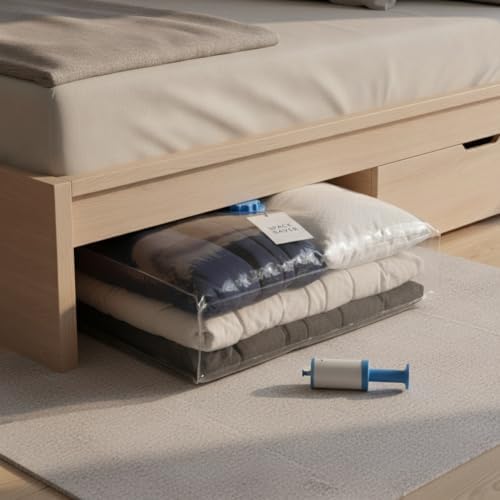 Vacuum Storage Bags with Hand Pump, Space Saver Compression Bags for Clothes and Bedding, Travel and Closet Organization (1 PC)