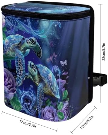 DISNIMO Underwater Sea Turtle Car Trash Can with Lid Collapsible Reusable Car Garage Bag Trash Bin, Automotive Garbage Can,Car Accessories Interior Car Organizer Black