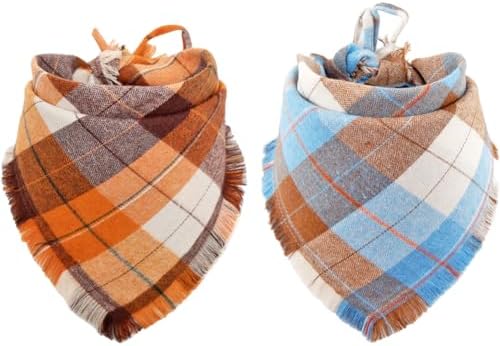Fall Dog Bandana Autumn Thanksgiving Plaid Reversible Triangle Bibs Scarf