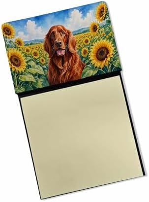 Caroline's Treasures Irish Setter in Sunflowers Watercolor Sticky Note Holder Refillable Dispenser Desk Accessory 3x3 Pad Gift