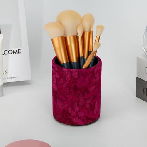 Faux Leather Pen Holder for Desk, Pencil Organizer Butterfly Pen Cup Desk Decor Makeup Brush Holder Storage for Office Home