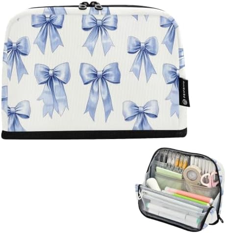 Delicate Blue Bows Pencil Case for Kids Girls Boys | Large Pencil Pouch Pen Bag Holder with Big Capacity