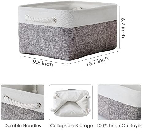 Storage Bins for Shelves - 13.8L×9.8W×6.7H inch 3 Pack Medium Collapsible Storage Baskets for Organizing | Fabric Storage Cubes for Linen Closet Toy Home (White&Grey)