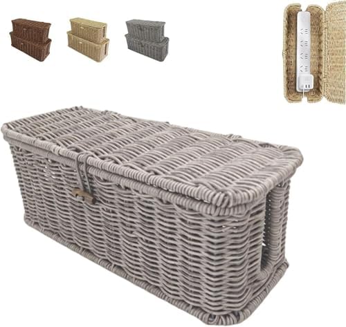 Hand-woven rattan cable organizer, decorative cable organizer for power outlets and chargers, pet-protected(#B,L)
