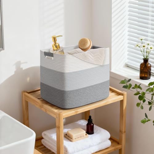 15×13 Inch Storage Cubes, 3 Pack Cube Storage Bins for Organizing, Cotton Rope Woven Baskets for Shelves, Bathroom, Kids Room, Closets, Baby Nursery