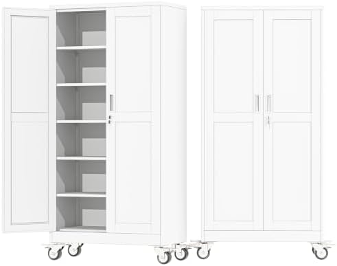 73.6" Metal Garage Storage Cabinet with Wheels and Locking Doors