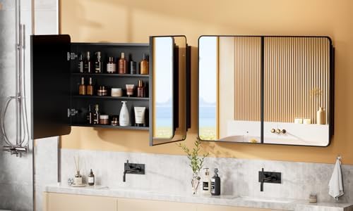 ACEMIRO 40x30 Inch Black Medicine Cabinet Mirror Metal Framed Recessed Bathroom Medicine Cabinets with Mirror and Storage Wall Mounted