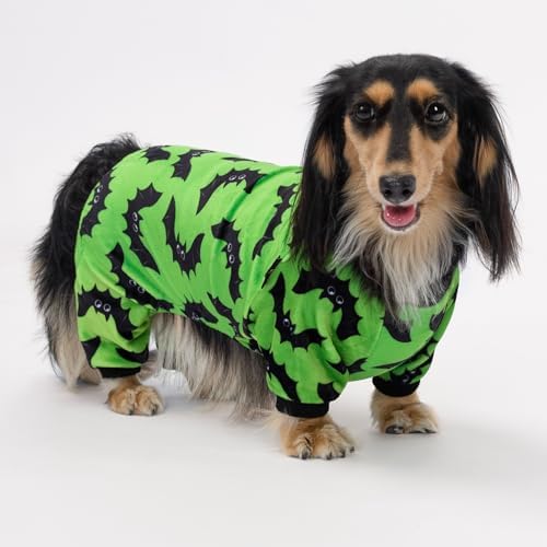 Fitwarm Halloween Bat Dog Pajamas, Funny Costumes for Small Dogs Boy Girl, Pet Outfit, Lime Green, Black, XXL