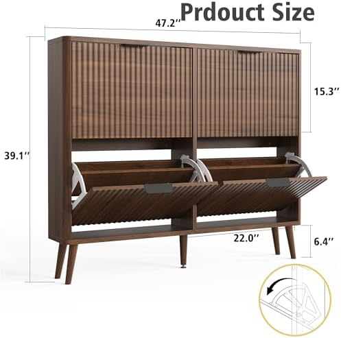 KIGOTY Narrow Shoe Storage Cabinet, Shoe Cabinet with 4 Flip Drawers, Freestanding Shoe Organizer with Legs for Entryway, Slim Shoe Rack Cabinet for Enterway (Walnut, 4 Flip Drawer)