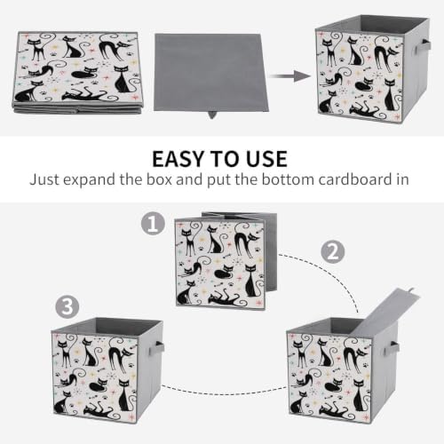 Black Cats And Stars Cartoon Storage Bin with Handles, Oxford Fabric Foldable Storage Cube Organizer for Clothes, Towels, Bedroom, Living Room, Home Organization