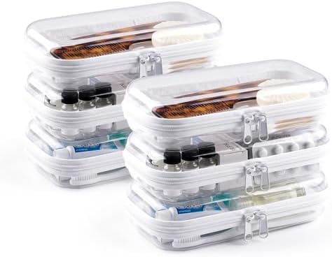 TenKa 6 Pack Clear Hard Shell Zipper Case, Clear Zipper Pouches for Travel, Diaper Bag Organizer, Water-Resistant Hard Plastic Pencil Case for Cosmetics, Electronics Storage (6S)