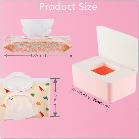Wipes Dispenser Set,1 Wipe Box & 2 Portable Pouches | Refillable Reusable Large Wet Wipe Holder, Flushable Wipes Case Bathroom Wipes Container for Pet Nursery Kitchen Office