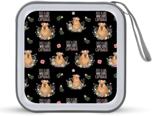 Protective CD Case 40 Capacity Capybaras Disc Holder Storage Binder | DVD Organizer Wallet, Just A Girl Who Loves Capybaras, Sturdy Portable for Movie Music Game Disc