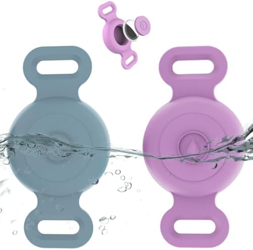Waterproof Dog Collar with Airtag (1st & 2nd Gen) Holder, 2 Pack | Lightweight Silicone Hidden AirTag Holder for Dog Collar, Anti-Lost AirTag Case for Pet Cat Dog (Light Blue & Purple)