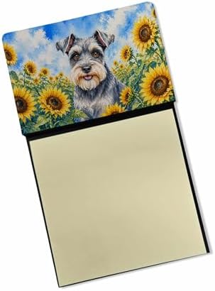 Caroline's Treasures Schnauzer in Sunflowers Watercolor Sticky Note Holder Refillable Dispenser Desk Accessory 3x3 Pad Gift