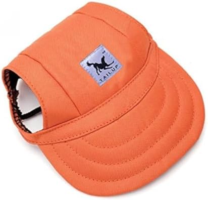Leconpet Baseball Caps Hats with Neck Strap Adjustable Comfortable Ear Holes for Small Medium and Large Dogs in Outdoor Sun Protection (M, Orange)