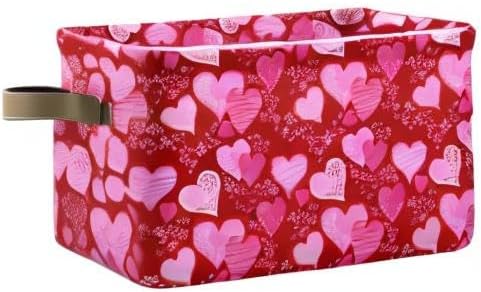Pink Red Love Heart Storage Basket Fabric Laundry Baskets Happy Valentine's Day Storage Boxes Organizer Bag for Baby Cloth Dog Toy Book Storage Cubes Shelf Closet Bins 16×12×8 Inches