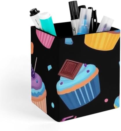 Office Pen Holder Desktop Stationery Organizer Makeup Brush Cup For Women Space Galaxy Ice Cream Cake Black