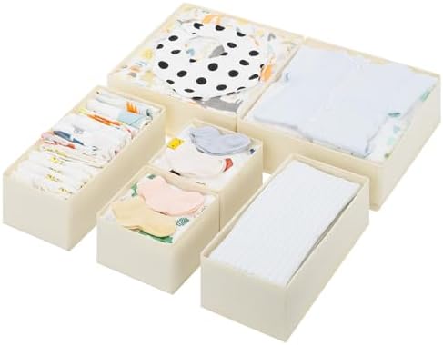 GRANNY SAYS Drawer Organizer Clothes, 6 Pack Dresser Organizer Bins for Nursery, Closet Organization and Storage Dividers for Clothing, Baby Clothes, Underwears, Beige