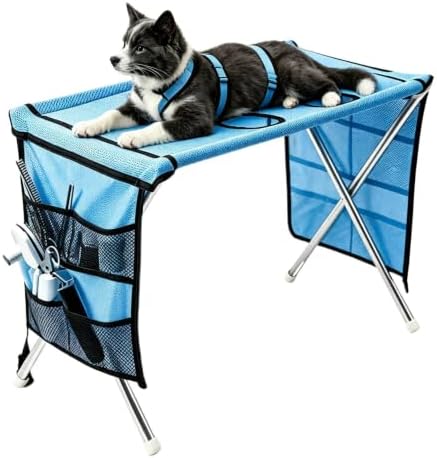 Dog Grooming Hammock with Stand Foldable Stainless Steel Frame | Pet Wash Hammock for Small Medium Pets, Puppies, Cats, Home, Salon, Nail Trimming, Ear Cleaning polyester + metal