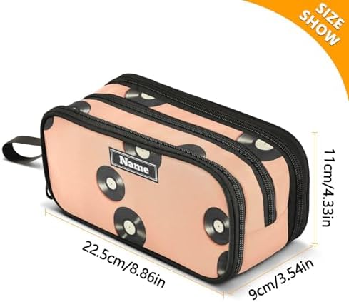 KLL Custom Large Capacity Pencil Case Organizer Teen Pencil Case with Zipper Cute School Supplies with Zipper Vinyl Records Music Peach