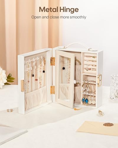 Enthralite Portable Travel Jewelry Case: Jewelry Box with Lock and Mirror | Quality PU Leather & Velvet Lined Jewelry Organizer - Large Capacity for Ring Earring Large Necklaces - Birthday Gift for Her