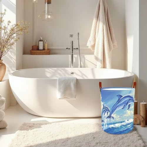Laundry Basket 15.7x19.7 in Dolphin Ocean Hamper for Bedroom