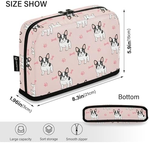 Emelivor Dog Pink Pets Pattern Large Capacity Pencil Case Stand Up Pencil Pouch for School Office Supplies Pen Organizer Bag with Pockets Portable Makeup Pouch for Kids Adults Boys Girls