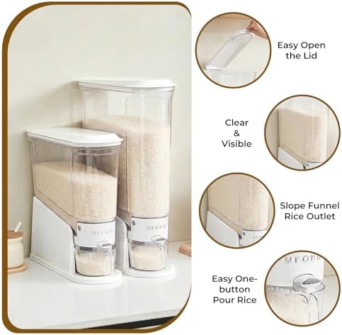 UFORU Slim Rice Dispenser 22 LB,Clear Rice Storage For Small Spaces