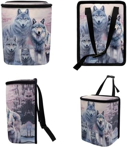 DISNIMO Family Wolf Car Trash Can Automotive Garbage Bags with Lid Leak Proof Auto Car Dustbin Vehicle Trash Bin Container Waste Basket Car Accessories for Cars SUV