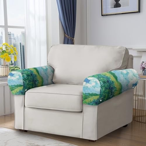 Couch Arm Covers for Sofa Irises Soft Stretch Armrest Covers Recliner Arm Covers Furniture Protector Armchair Slipcovers for Recliner, Set of 2