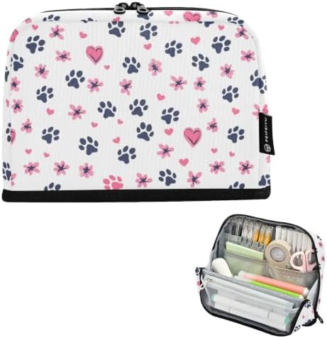 Hearts Flower Dog Pet Footprint Pencil Case for Kids Girls Boys | Large Pencil Pouch Pen Bag Holder with Big Capacity